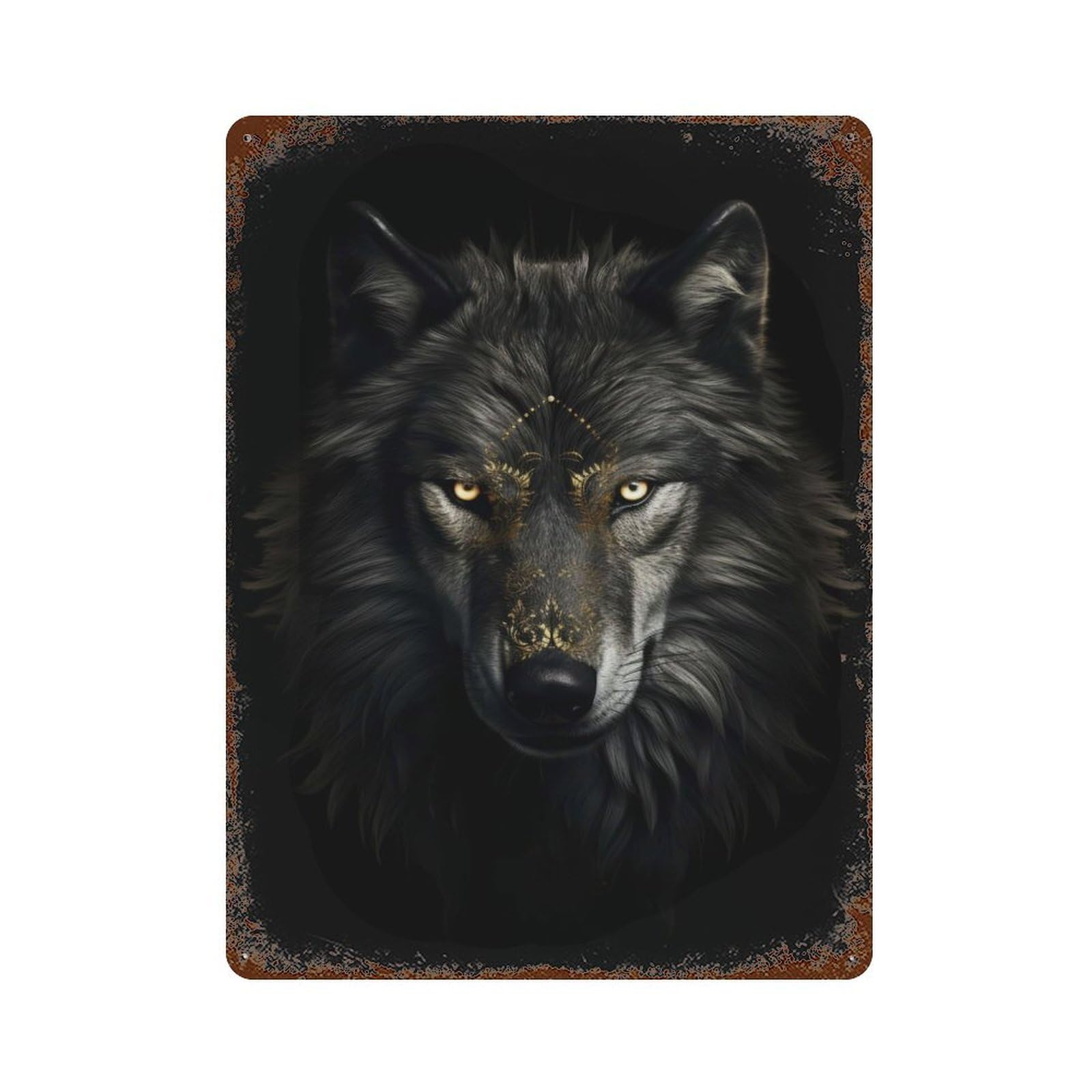 Garage Style Dark Gold Wolf Animal Aged Metal Wall Plaque 15.7"x11.8", Farmhouse Wall Decor for Bar And Workshop