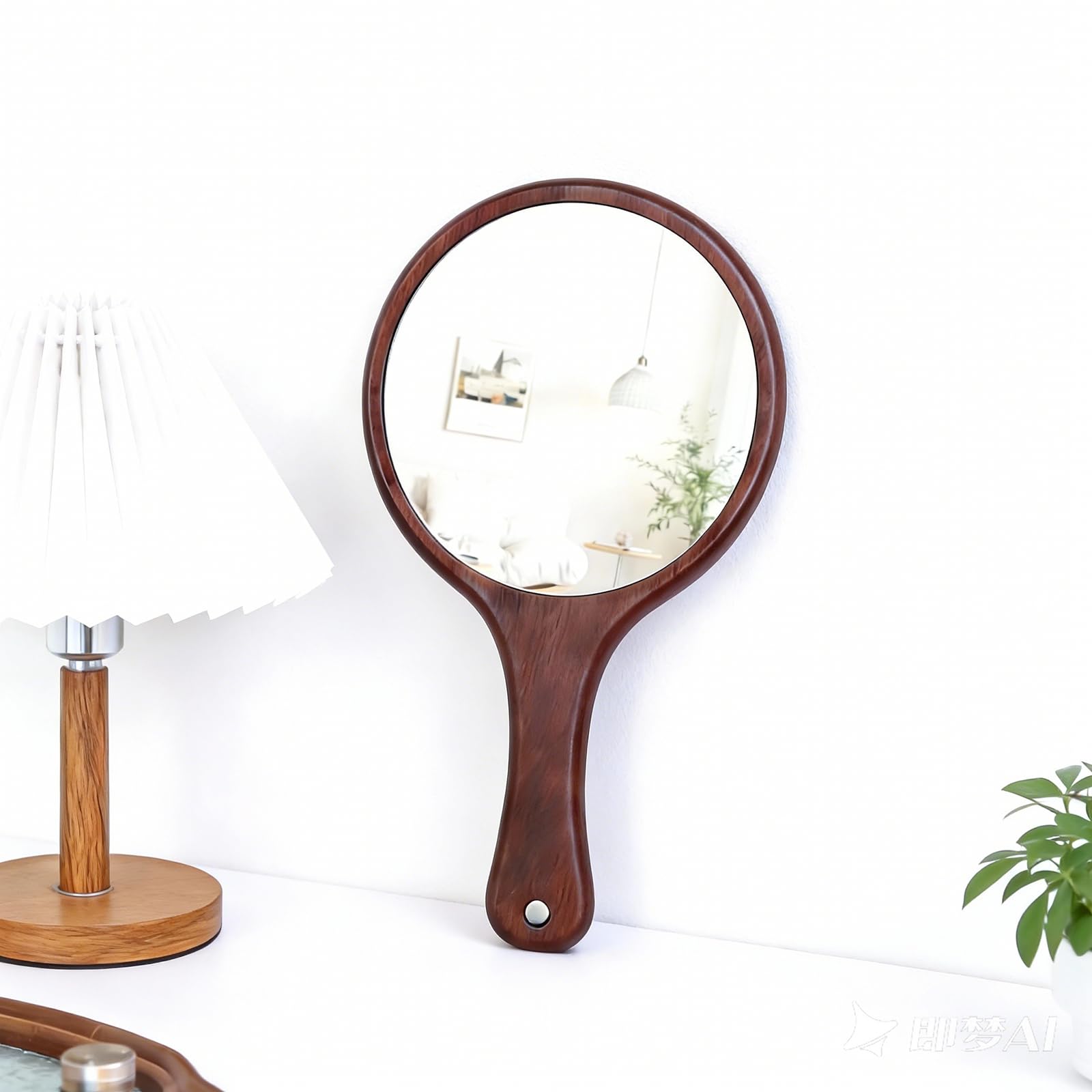 NOVWIMIROR Bamboo Hand Mirror Wall Mount Handheld Round 9x5in Japan