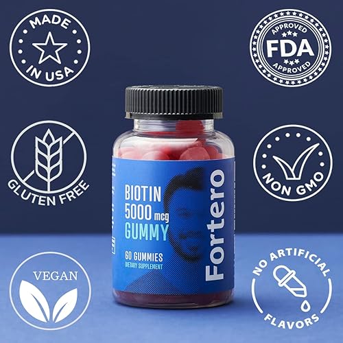 Miniatura 2 de FORTERO Paquete de 6 Gomitas de biotina para el crecimiento del cabello  Vitamina gomosa con biotina, vitamina A y D, ácido fólico  Biotina 5000 mcg