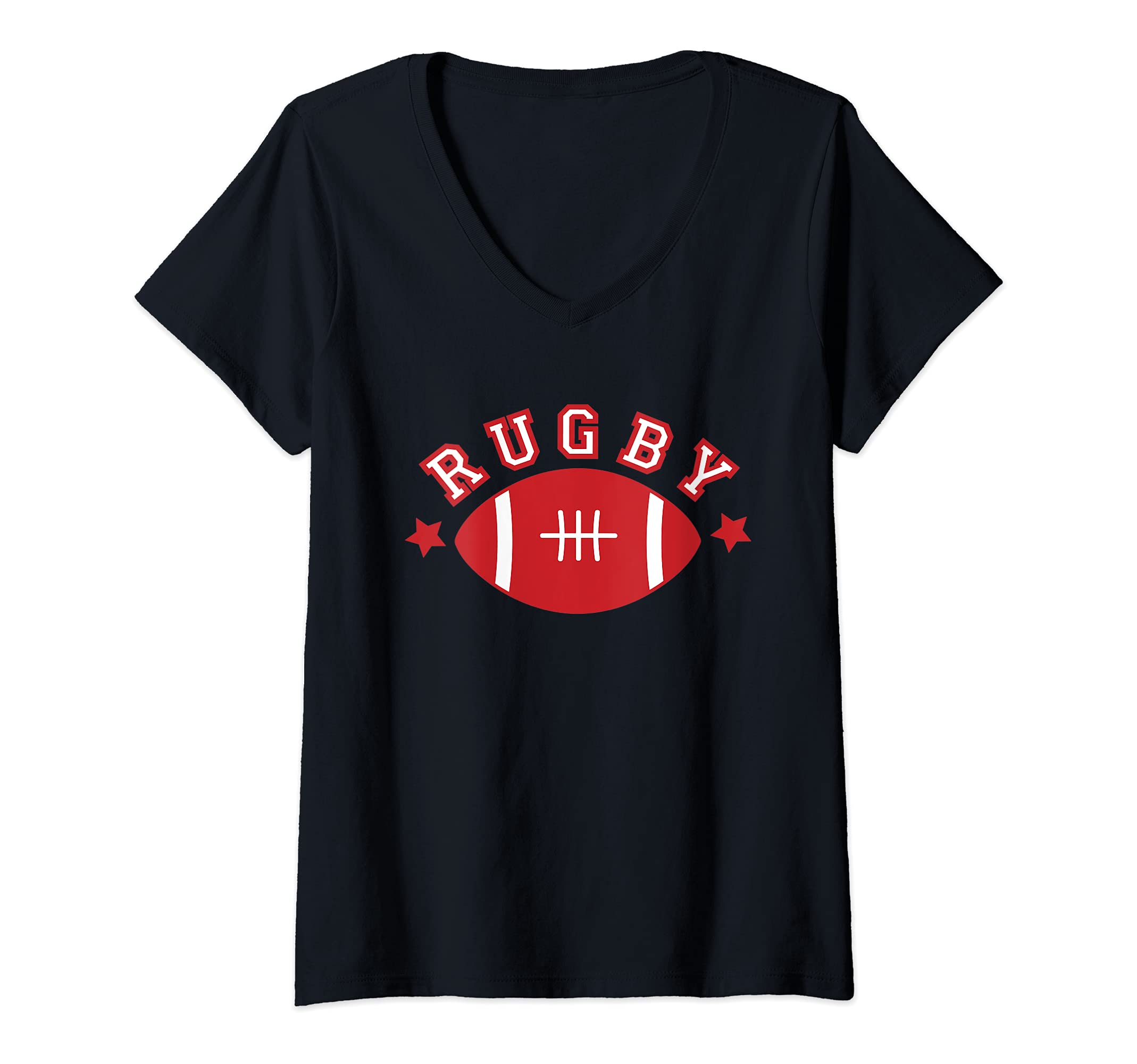 Women's Rugby Ball Design V-Neck T-Shirt, Black
