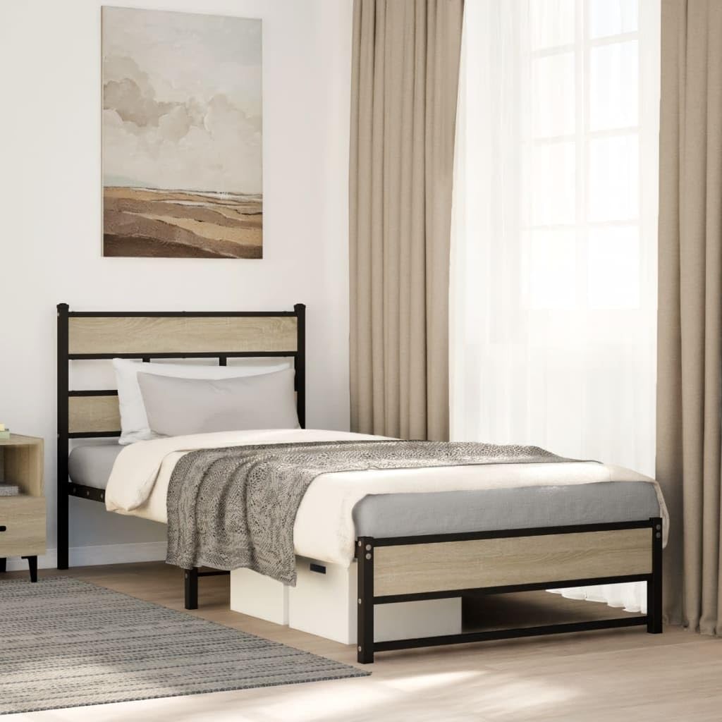 vidaXL Cadre de lit en métal sans Matelas chêne Sonoma 90x190 cm