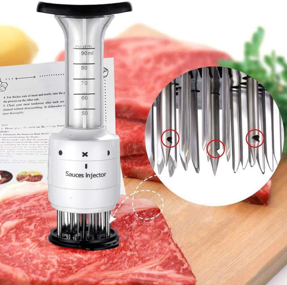 2 in 1 Professional Meat Tenderizer Injector Tool,Steak Marinade Seasoning Sauce Injector with Ultra Acute Needle Blades for Beef Chicken Veal Pork