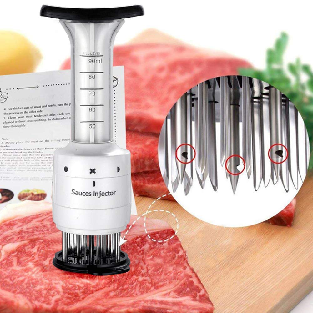 2 In 1 Professional Meat Tenderizer Injector Tool,Steak Marinade Seasoning Sauce Injector with Ultra acute Needle Blades for Beef Chicken Veal Pork