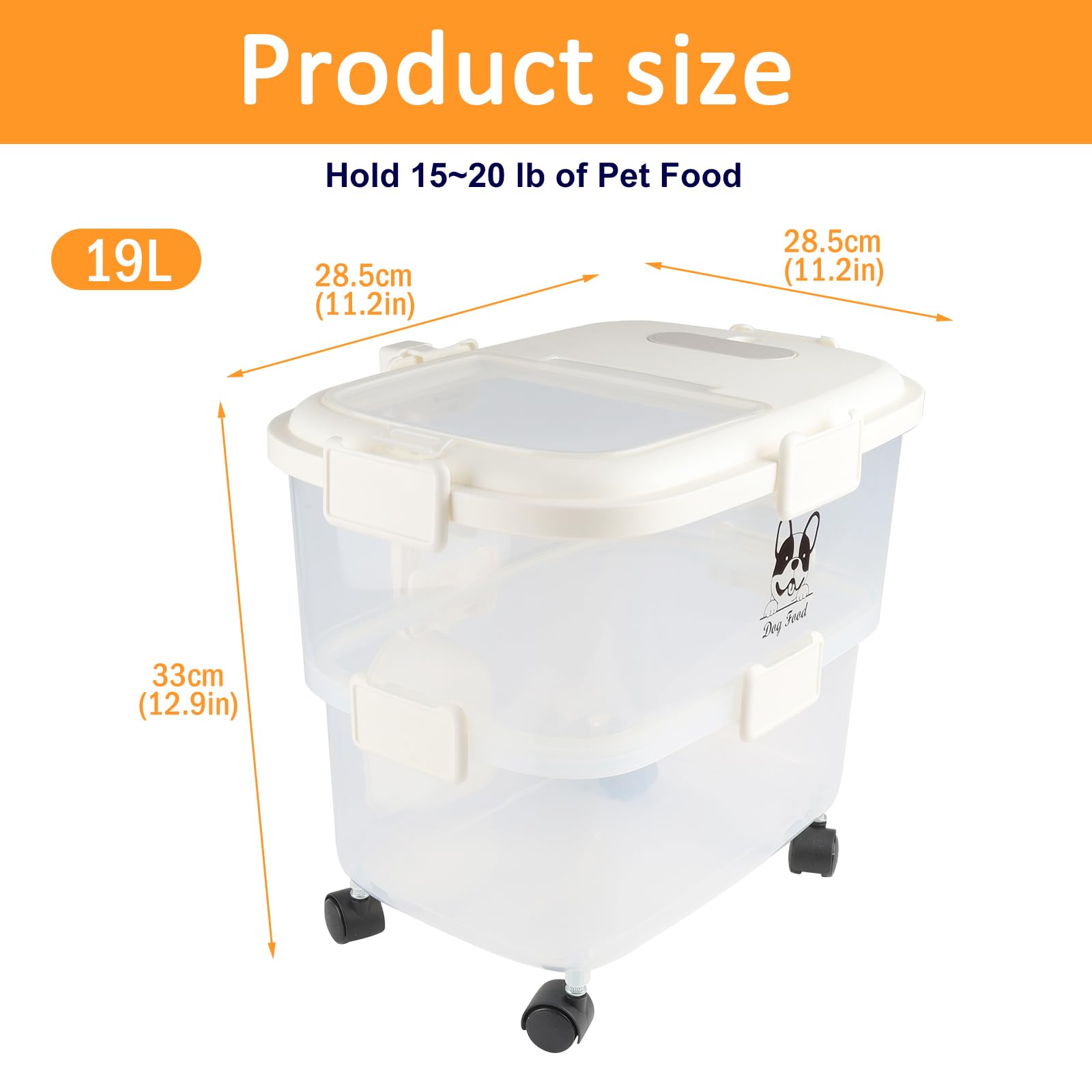 Contenedor de almacenamiento de alimentos para perros de 20 libras, contenedor hermético para alimentos para mascotas, contenedor de plástico para alimentos para perros con cuchara de comida