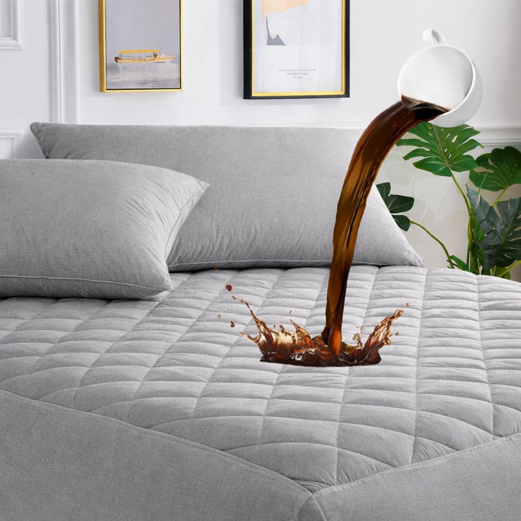 240 GSM TPU Laminated Quilted Waterproof Mattress Protector with Zipper Chain, King Size (75x70 Inches)_with 6 Inch Drop Grey Bed Cover Six-Sided-image-15