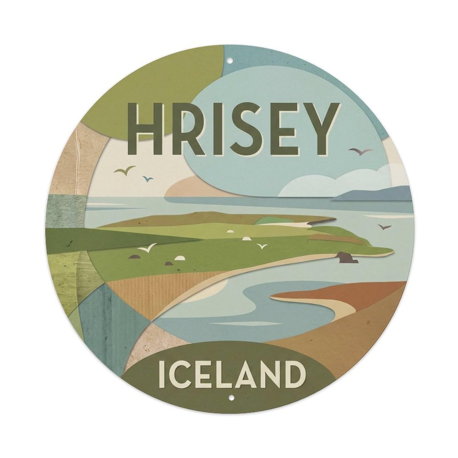 Fqnyr Style Metal Tin Sign Vintage Travel Hrisey Iceland Peaceful