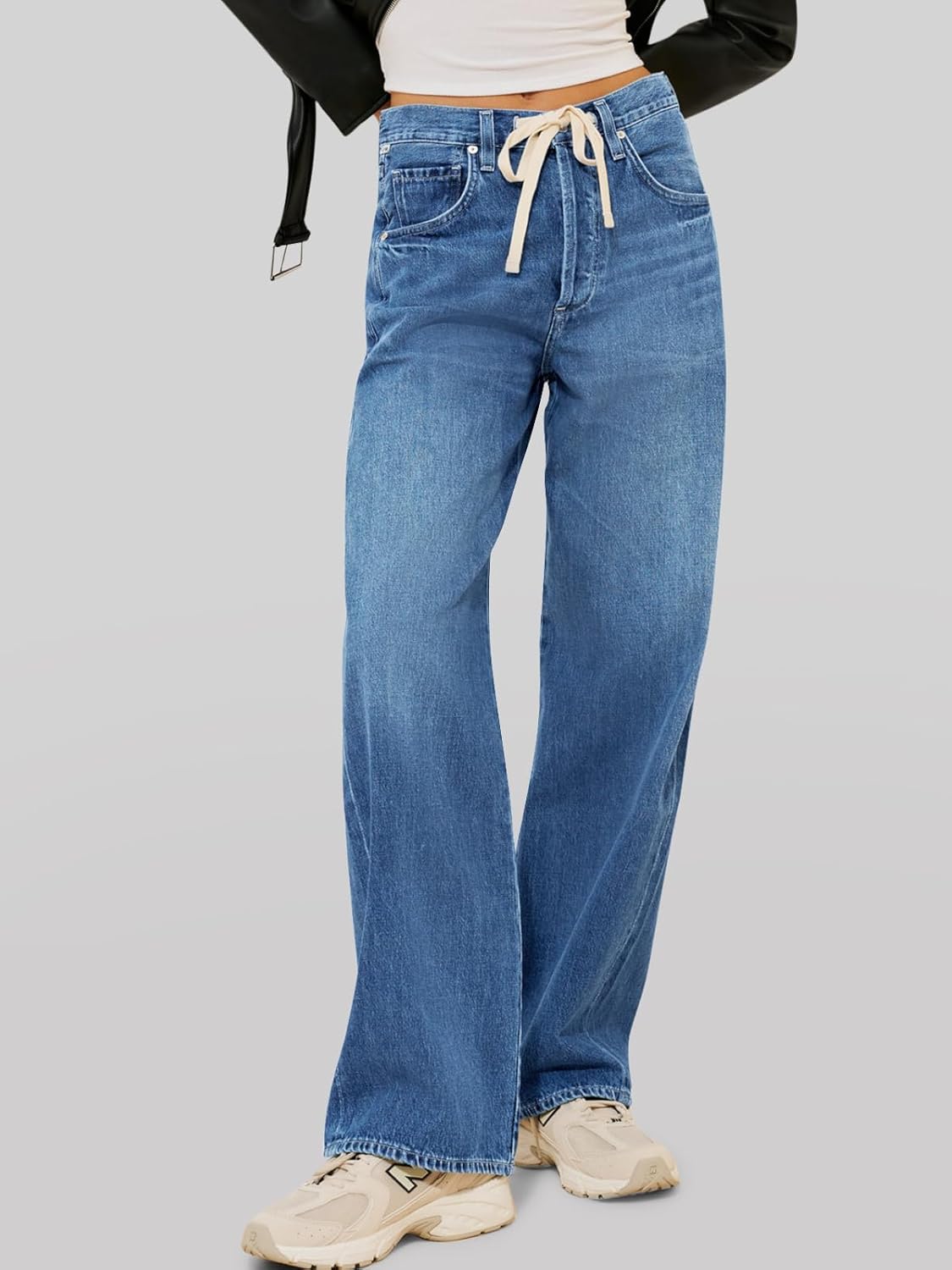 Cicy Bell Womens Wide Leg Jeans Drawstring High Waisted Baggy Straight Leg Jeans Trendy Boyfriends Denim Pants with Pockets - Image 2