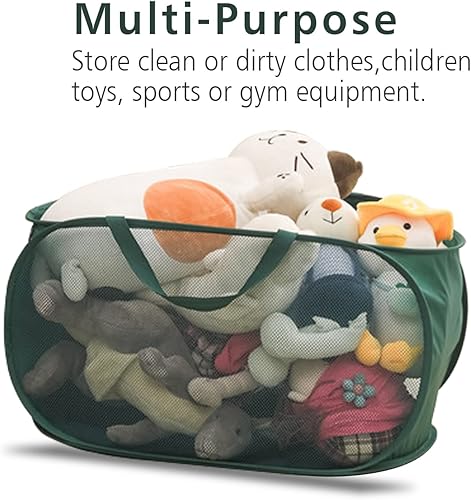 Miniatura 3 de Cesta de lavandería desplegable, cestas horizontales plegables con asas y bolsillo lateral, malla plegable resistente para lavandería, baño,