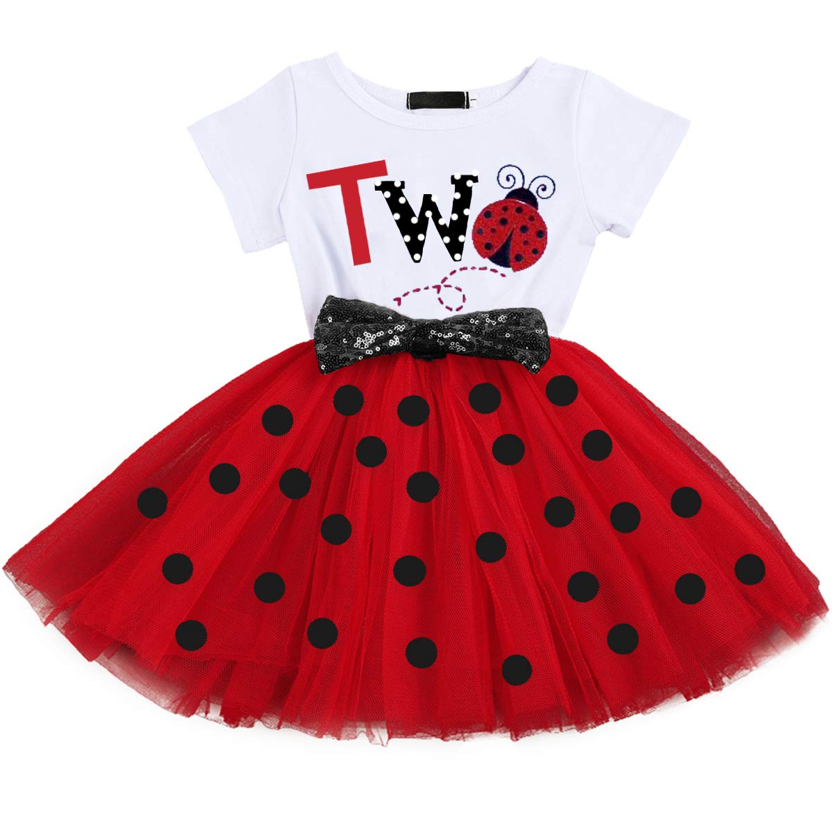 It's My 1st/2nd Birthday Cake Smash Outfit One Two Year First Birthday Party Tutu Dress for Baby Girls Princess Shiny Letter Sequin Bow Polka Dot Tulle Dress Prom Dancewear Costume Red Ladybug Two