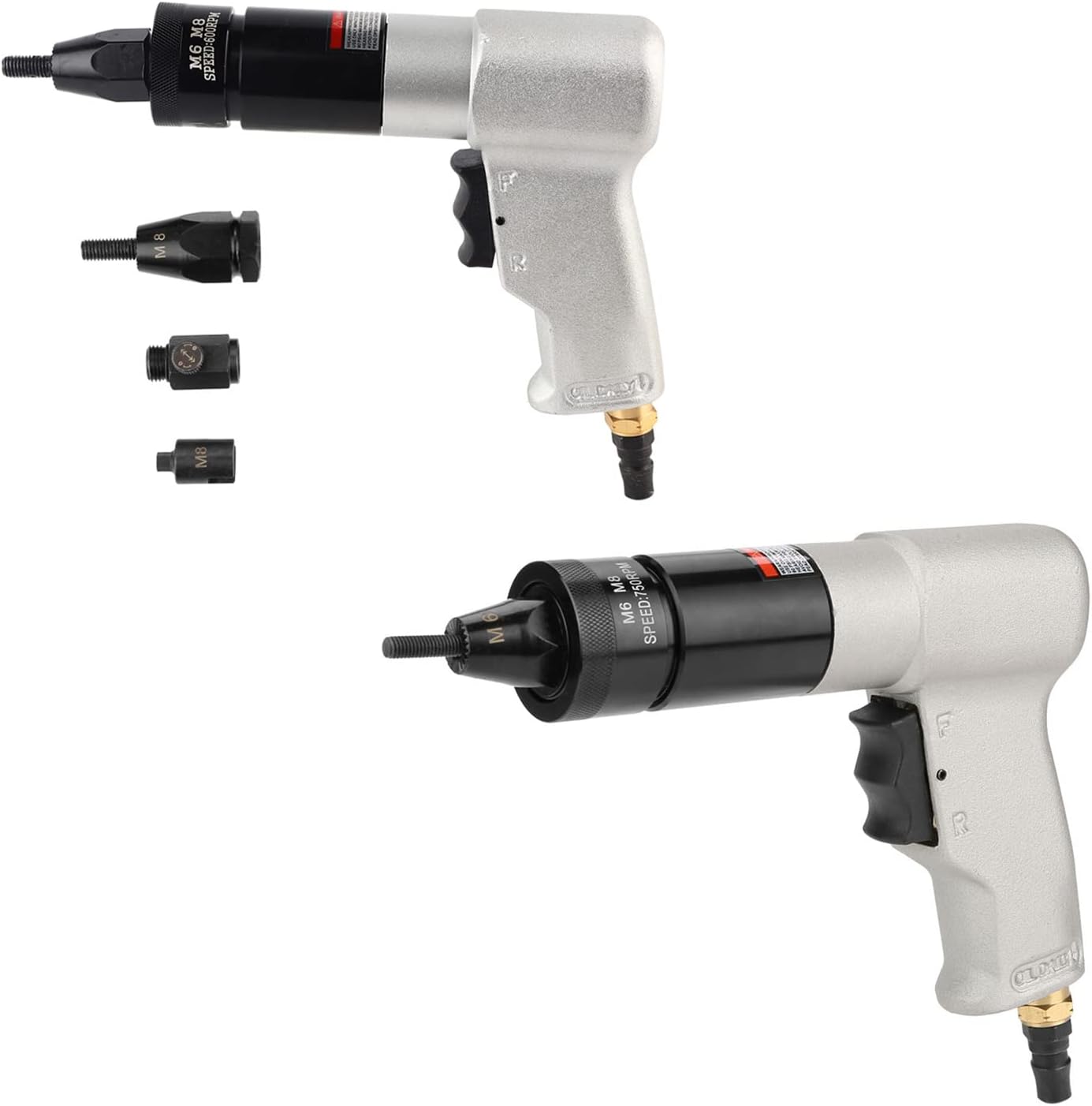 Pneumatic Riveting Gun Pull Nut Automatic Air Riveter Nut Gun Tool with Nut Chuck with Accessories, Air Intake Speed Regulating Valve, 1/4 Inlet port (KP-7322 M6/M8)