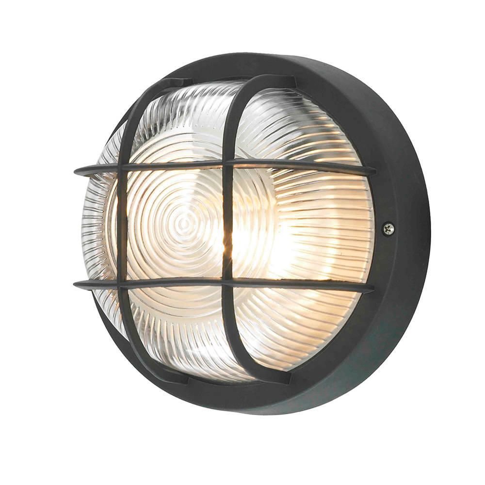Litecraft Black Mole Wall Light Outdoor Round Grid Style Garden Ip44 Bulkhead