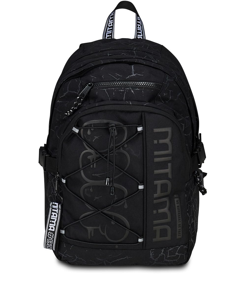 Mitama Zaino Triplo Scomparto Black Cracks con Tasca porta PC, Nero, Scuola Elementare e Tempo Libero, Bambina Ragazza