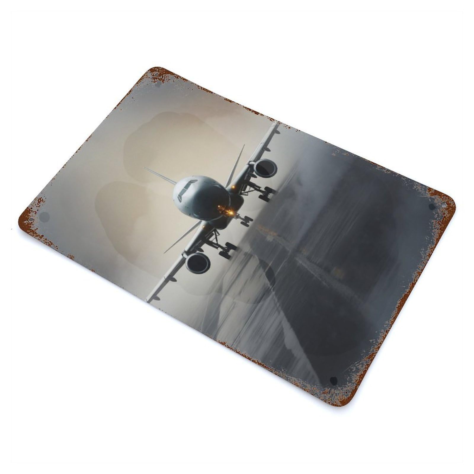 Garage Style Airliner Plane Foggy Rust Effect Tin Sign 11.8"x7.9", Industrial Home Decor for Bar And Workshop