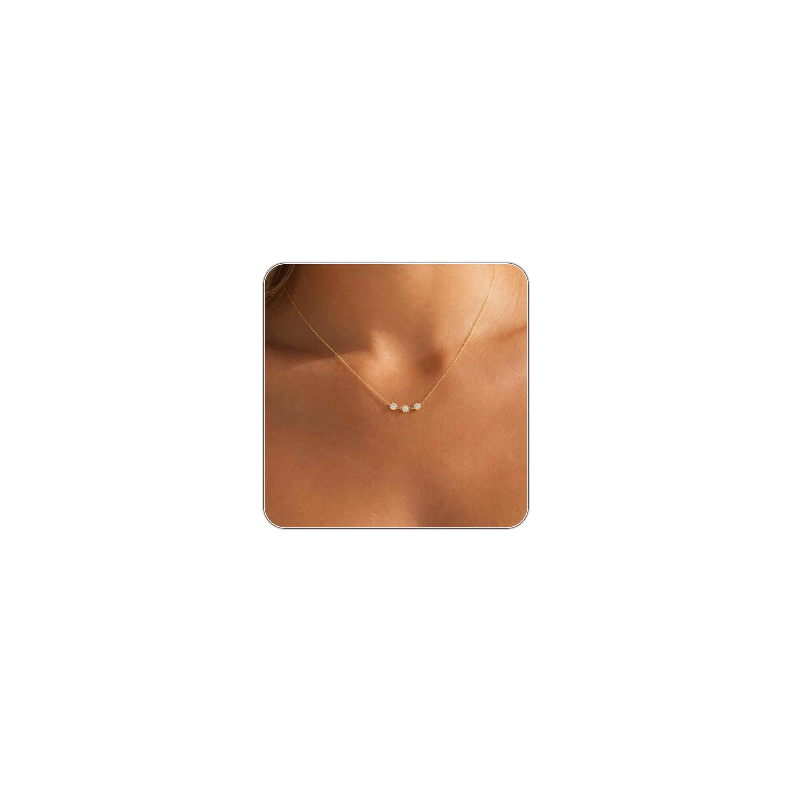 Gold Silver Necklace for Women, Dainty Cubic Zirconia Pendant Jewelry Gift 14K Gold Silver Plated, CZ Teardrop Bow Oval Charm, Simple Trendy Wedding Birthday Everyday Gift