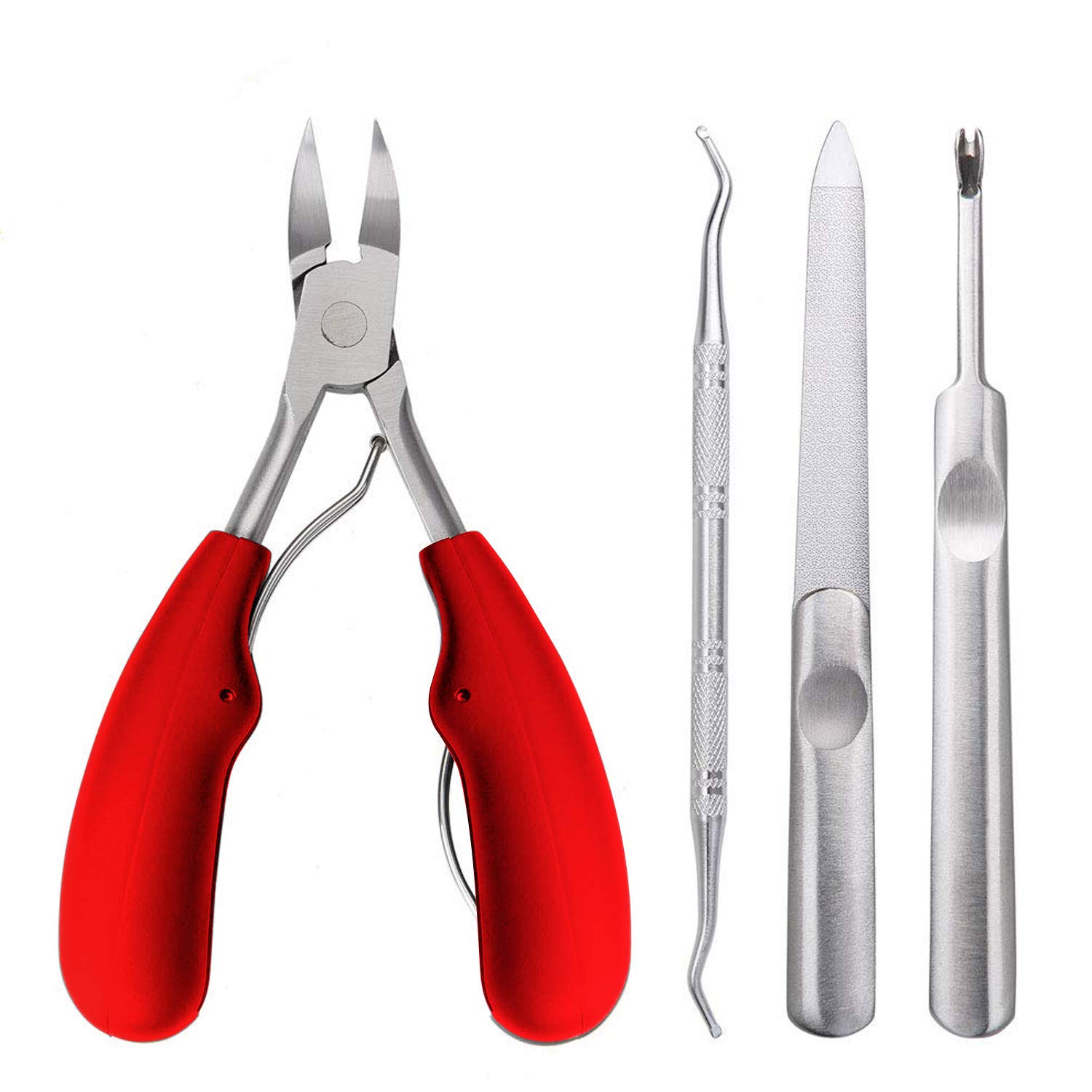 RKPM HOMES By 4Pcs Ingrown Toe Nail Clippers Tool Set, Stainless Steel Professional Ingrown or Thick Toenails Trimmer, Nail Clipper, Cuticle Fork, Nail File, Nail Cleaner Tool (Red)-image-27
