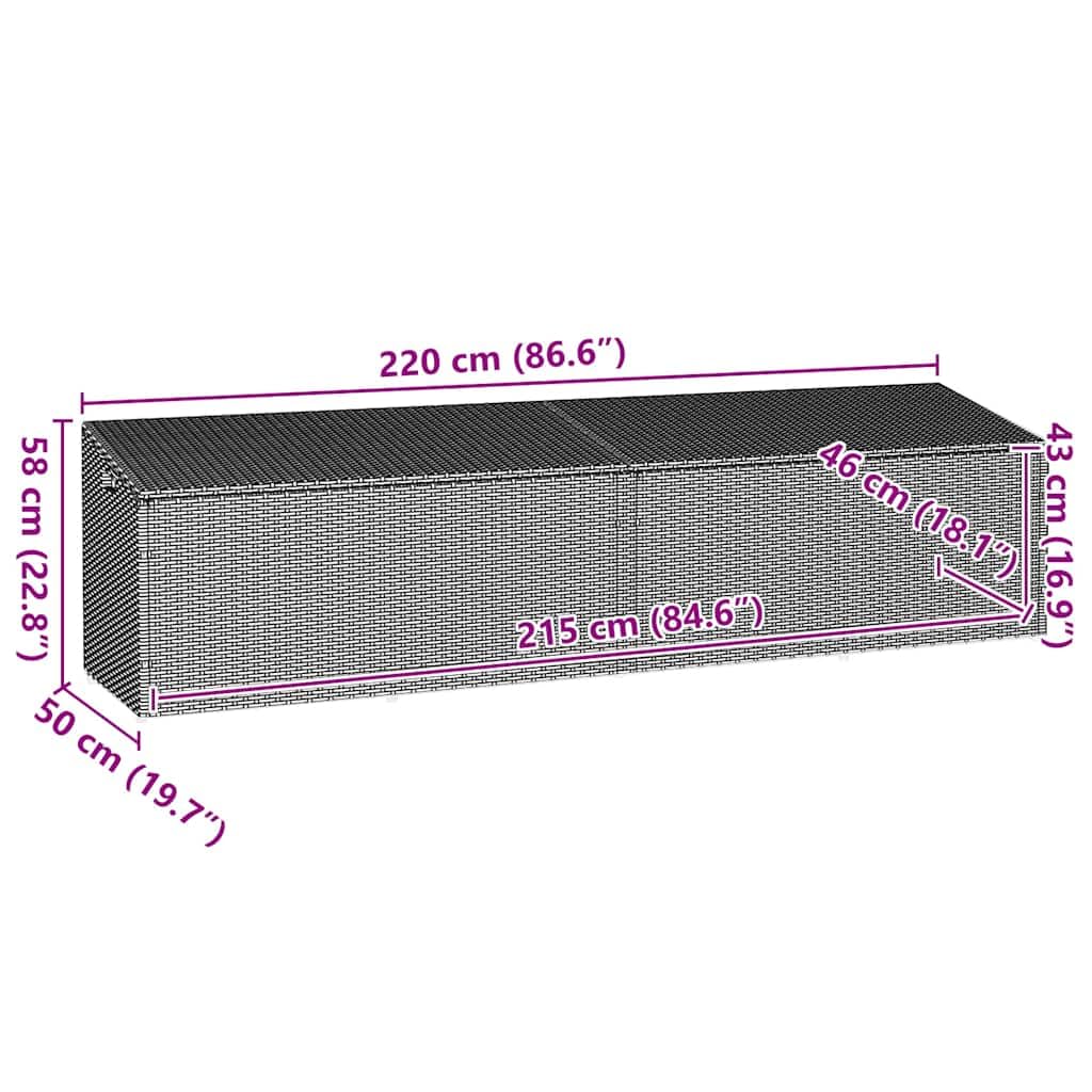 vidaXL Skrzynia ogrodowa do przechowywania czarny 220x50x58 cm, skrzynia ogrodowa do przechowywania, schowek na poduszki zewnętrzne, skrzynia zewnętrzna do przechowywania poduszek