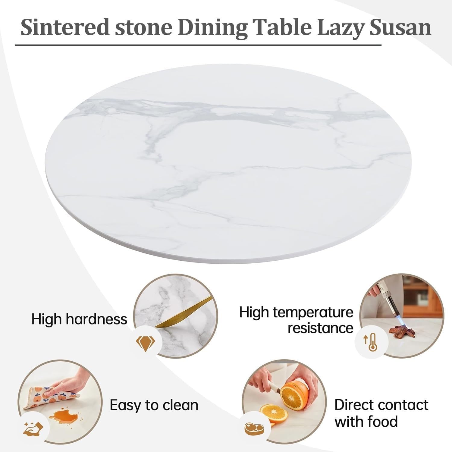 Rotondo Piatto Girevole in Ardesia, Large Lazy Susan Vassoio da Portata 60 70 80 90 100 cm, Grande Centrotavola Piatto da Portata(Glossy Gray,24"/60cm)