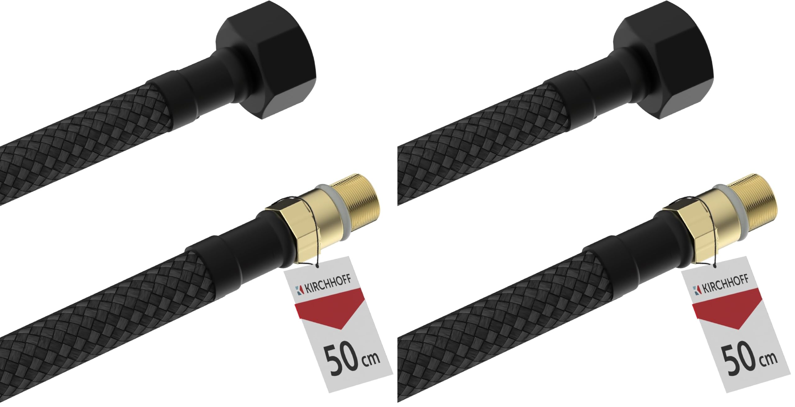 KIRCHHOFF Flexibler Anschlussschlauch 500 mm, 3/8"IG x M10AG, 3/8 Zoll Schlauch schwarz, Anschlussschlauch für Wasserhahn Küche und Wasserhahn Bad, Schwarzer Flexschlauch 3/8 Zoll, 986266348