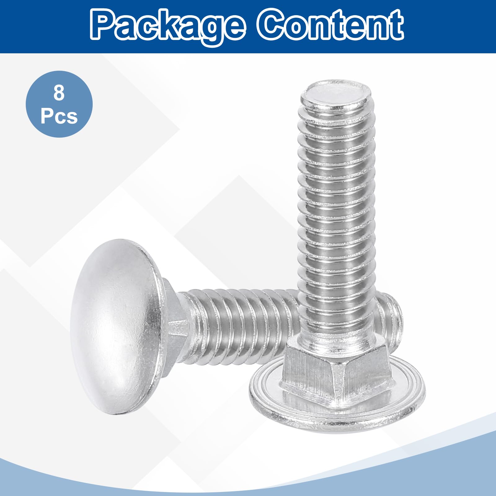 uxcell 8 pernos de carro, 5/16 pulgadas, 18 x 1-1/4 de acero inoxidable 18-8 (304) tornillos de cabeza redonda de cuello cuadrado para accesorios de fijación, color plateado