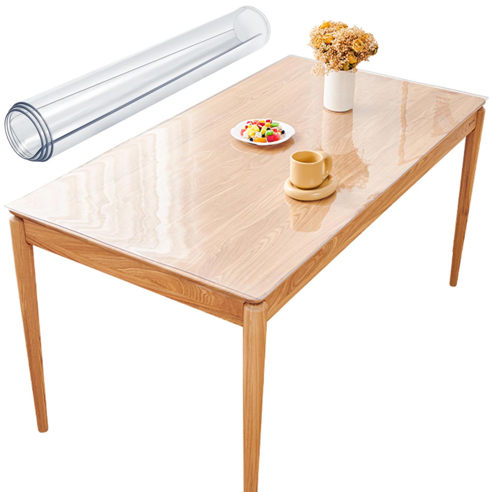 Sous-main de bureau transparent transparent de 2 mm d'épaisseur 120 x 120 cm, idéal pour cuisine, salle à manger, table basse, lavable et protecteur