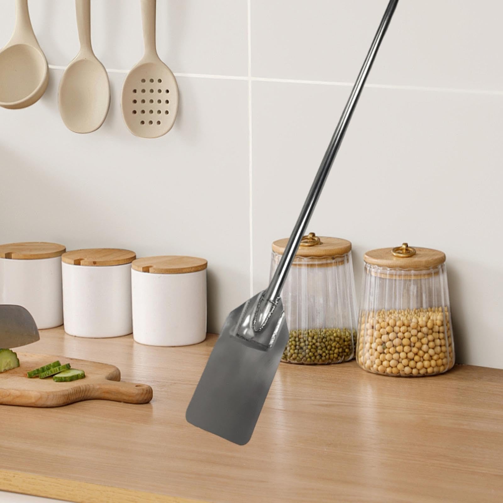 MagiDeal Espátulas de Acero Inoxidable para Mezclar, Resistentes y Resistentes al óxido, de Gran tamaño, con Mango Largo, para cocinar en y en casa, 42 in