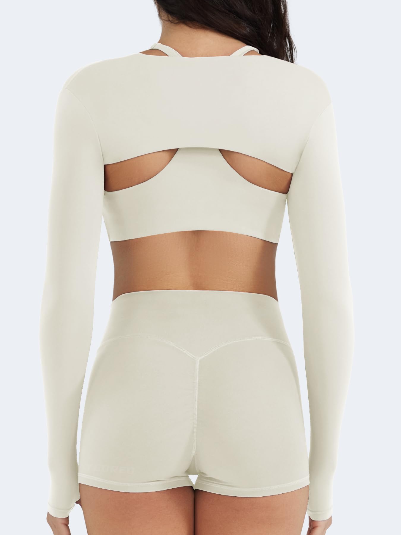 YEOREO Women Crop Top Long Sleeve Bolero Open Front Workout Cropped Shirts Sports Shrug: Cream Small