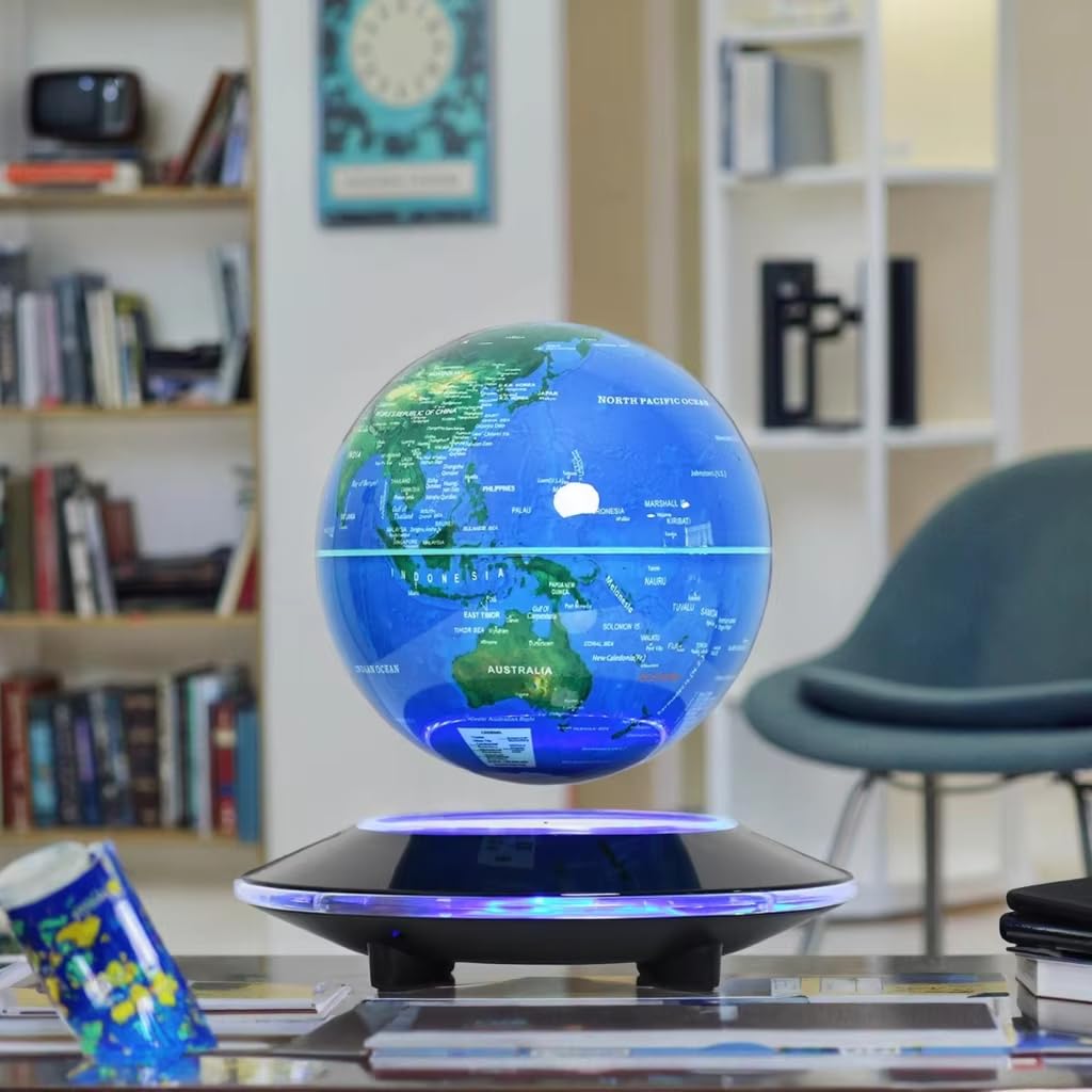 Globo Terráqueo Flotante Magnético de 6 Pulgadas con Iluminación LED de KAIMC para Niños, Decoración de Oficina Fresca para Hombres, Regalos de Cumpleaños Únicos