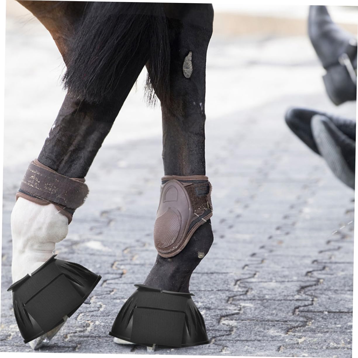 Happyyami Schwarze Gummi Pferdeglockenstiefel mit Schnellmontage, 4 Stück