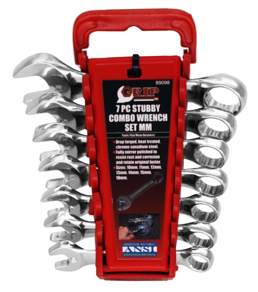 GRIP 89098 Stubby Combo Wrench Set, mm, 7-Piece