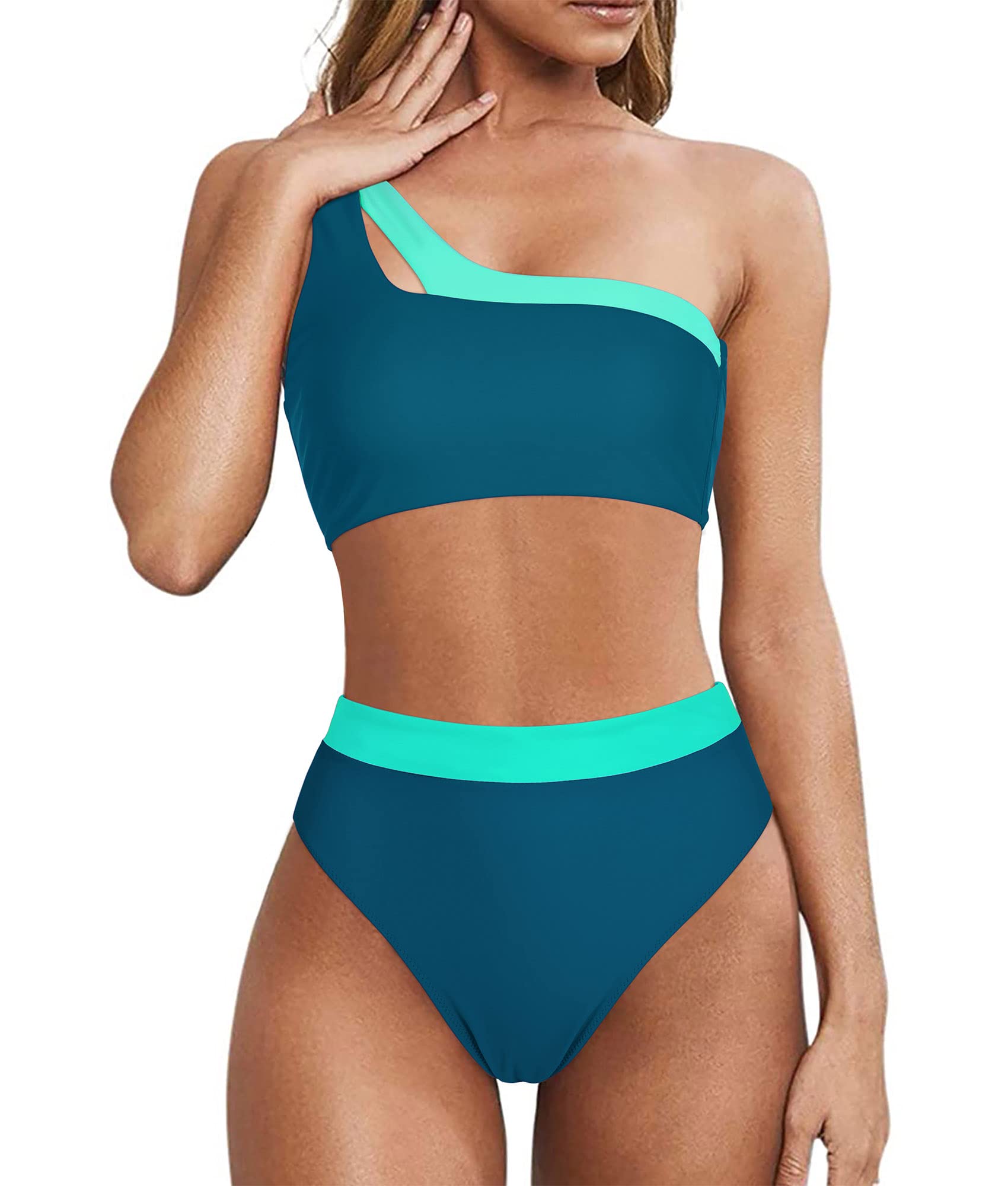 MOOSLOVER Women Cutout One Shoulder High Waisted Bikini High Cut Two Piece Swimsuits