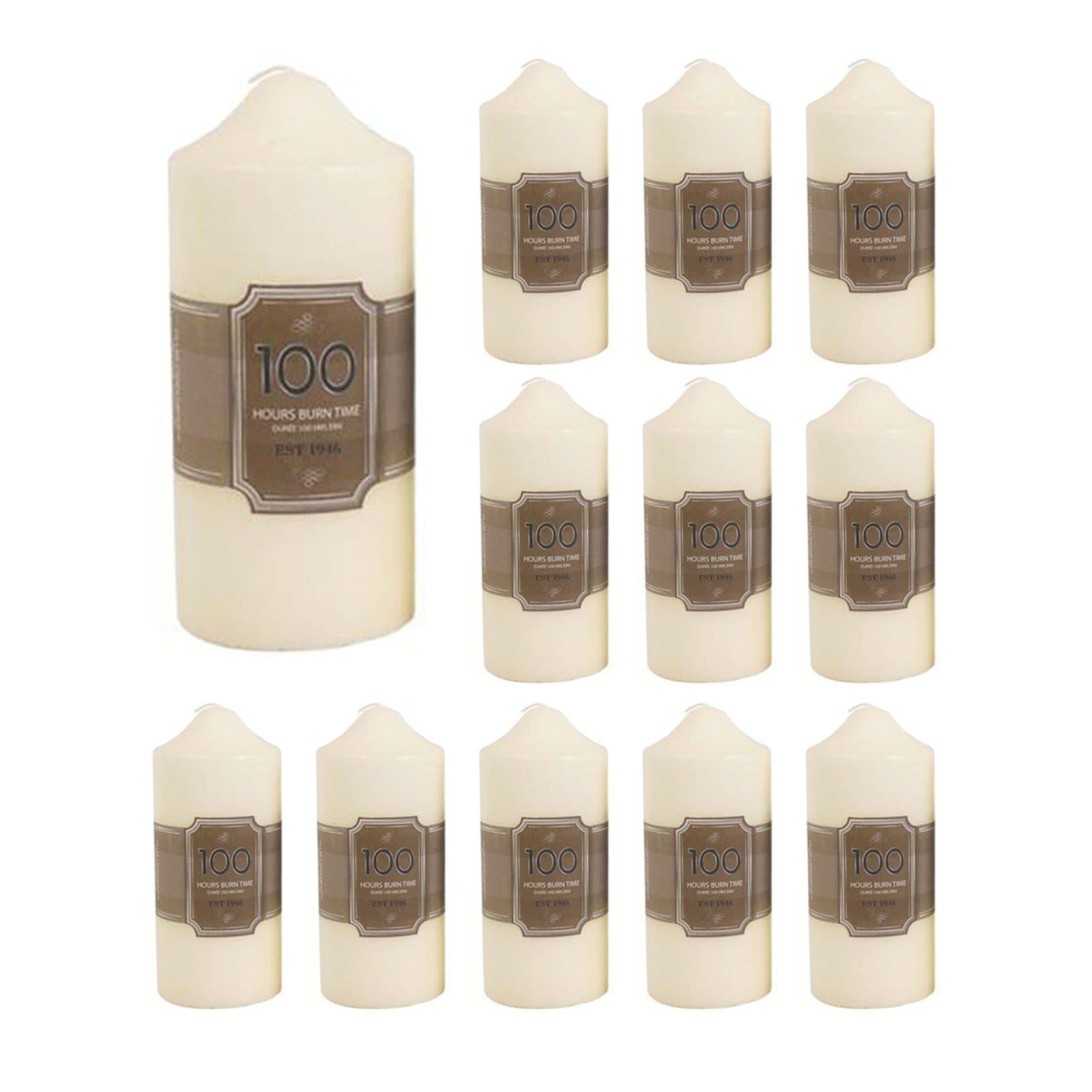 Carousel Home Pack 12 Pack Of 12 X 100 Hour Cream Church Pillar Candles | 16Cm X 7Cm Ivory Cream Candle Block Candle Set Of Twelve | Unscented Decorative Votive Lantern Candle