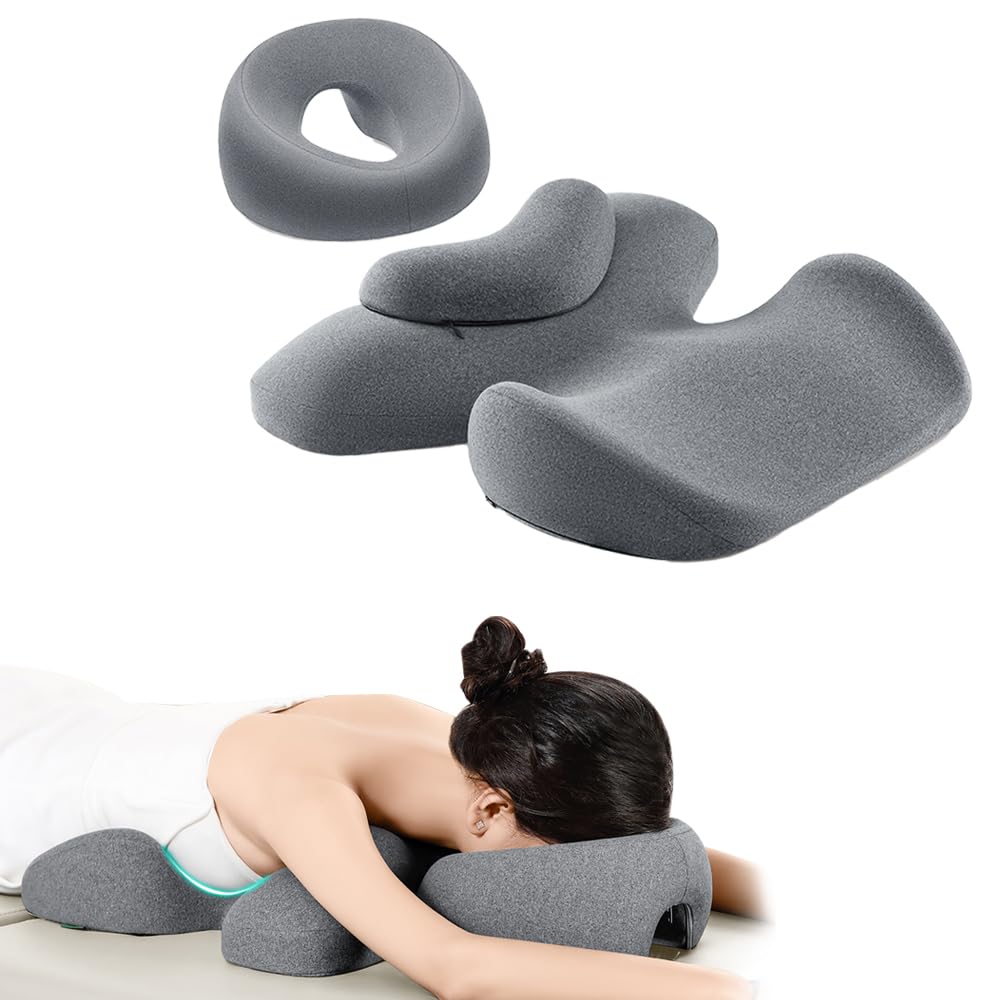 Photo 1 of OSZZT Prone Massage Pillow, a Chest and face Support Sleep Pillow, is Suitable for Massage, SPA and Sleep. It Comes with a Removable and Washable Cover, a Non-Slip Bottom (Grey)