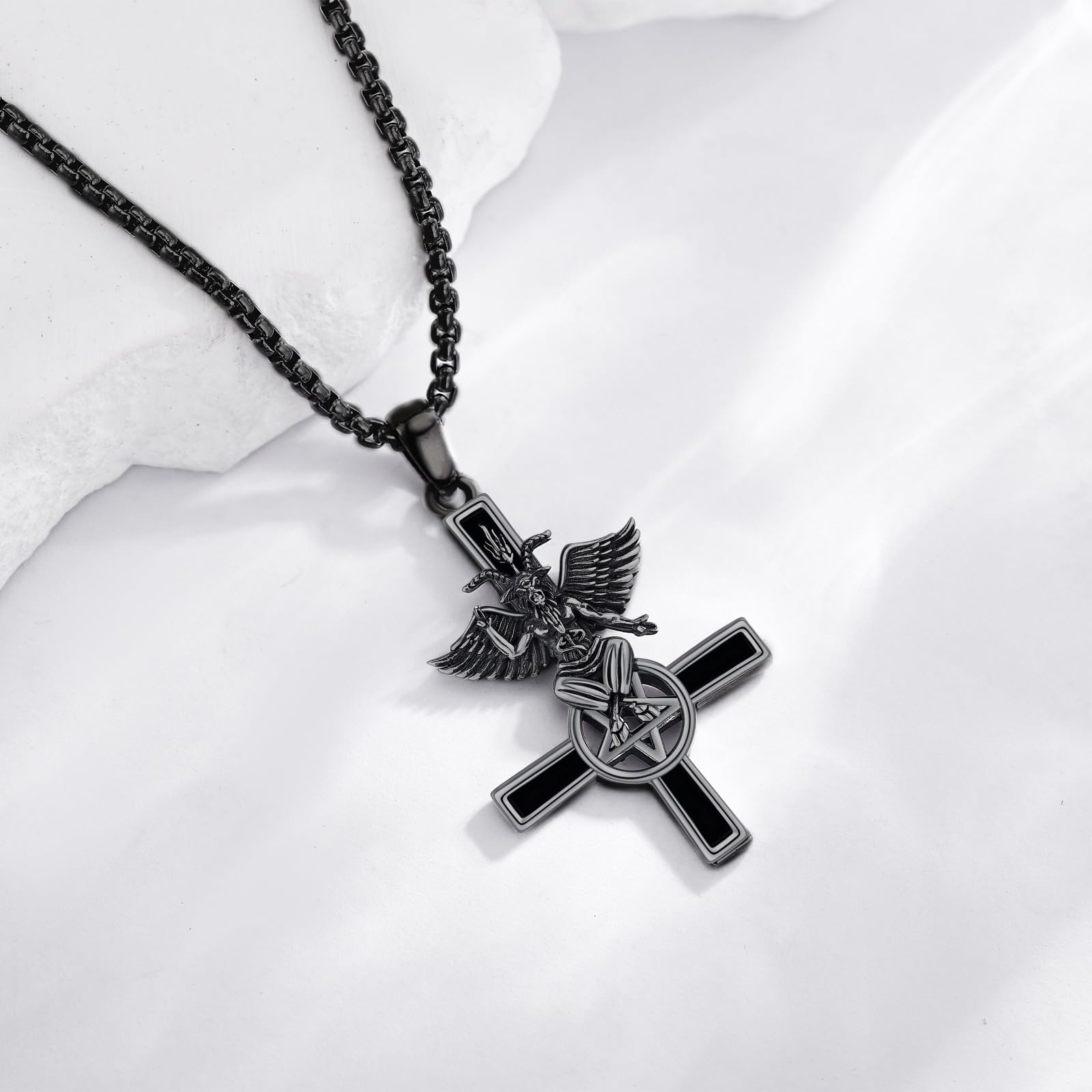 Baphomet Kette 925 Sterling Silber Satanische Baphomet Anhänger Halskette Satanischer Schmuck Gothic Geschenke für Herren Frauen Männer