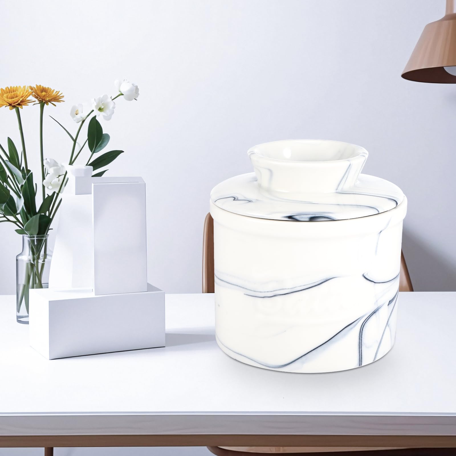 Maselniczka porcelanowa, biała, francuska maselniczka, ceramiczna beczka na masło z chłodzeniem wodnym, francuski garnek na masło ceramiczne, dzwonek do masła z pokrywką dla świeżości i smarowania