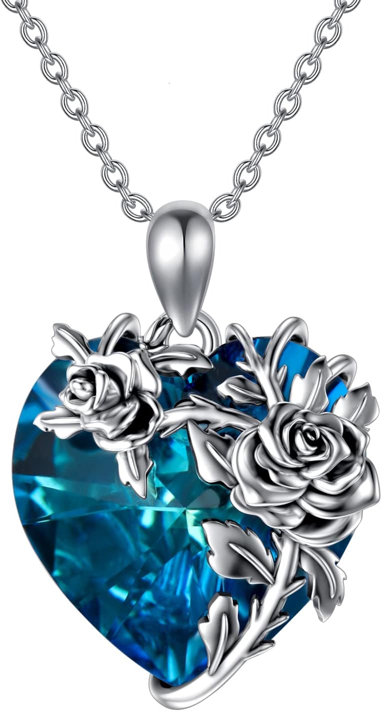PELOVNY Rose/Lotus/Sunflower/Lily Flower Cremation Urn Necklace For Ashes Sterling Silver Heart/Teardrop Crystal Memorial Jewelry For Women