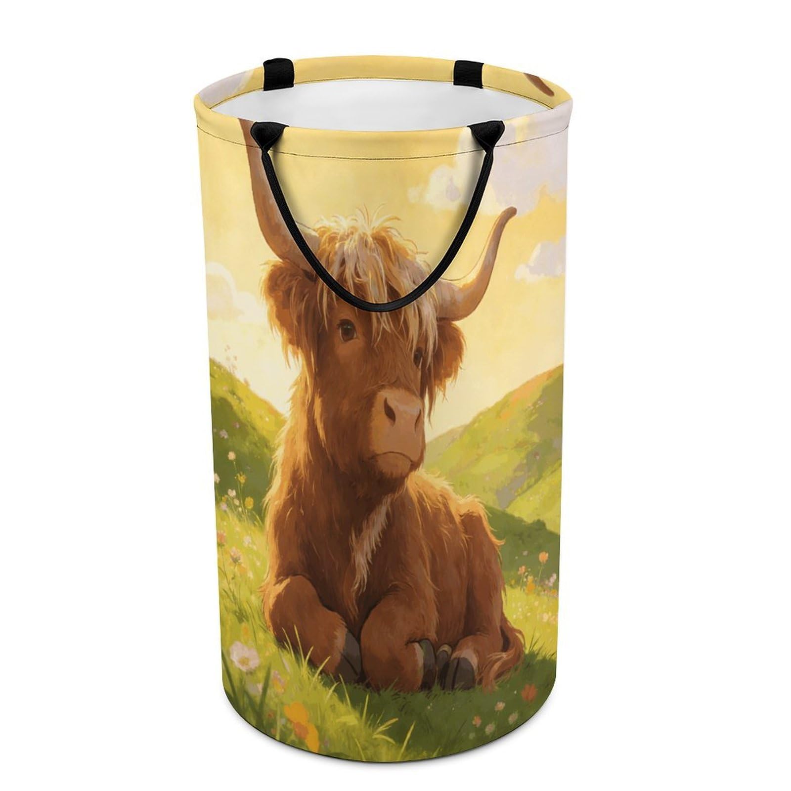 Highland Cow Chillin Laundry Hamper 86L Waterproof Collapsible Clothes Basket with Double Handles Freestanding Foldable Laundry Basket Large Clothes Hamper for Bathroom