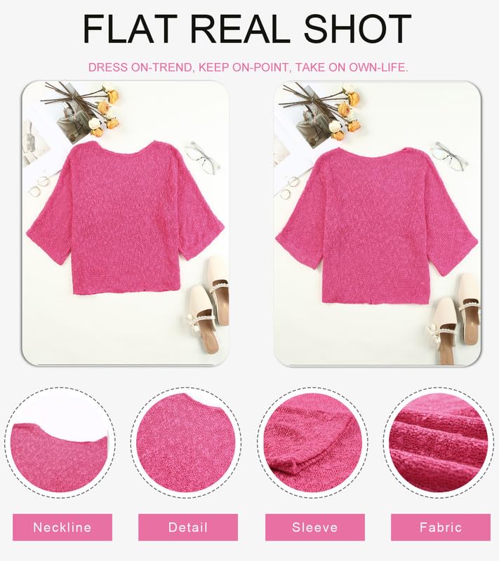 Image of Dokotoo Womens 2026 Spring Summer Casual Crewneck 3 /4 Sleeve Striped Lightweight Knit Trendy Boho Tops Pullover Sweaters
