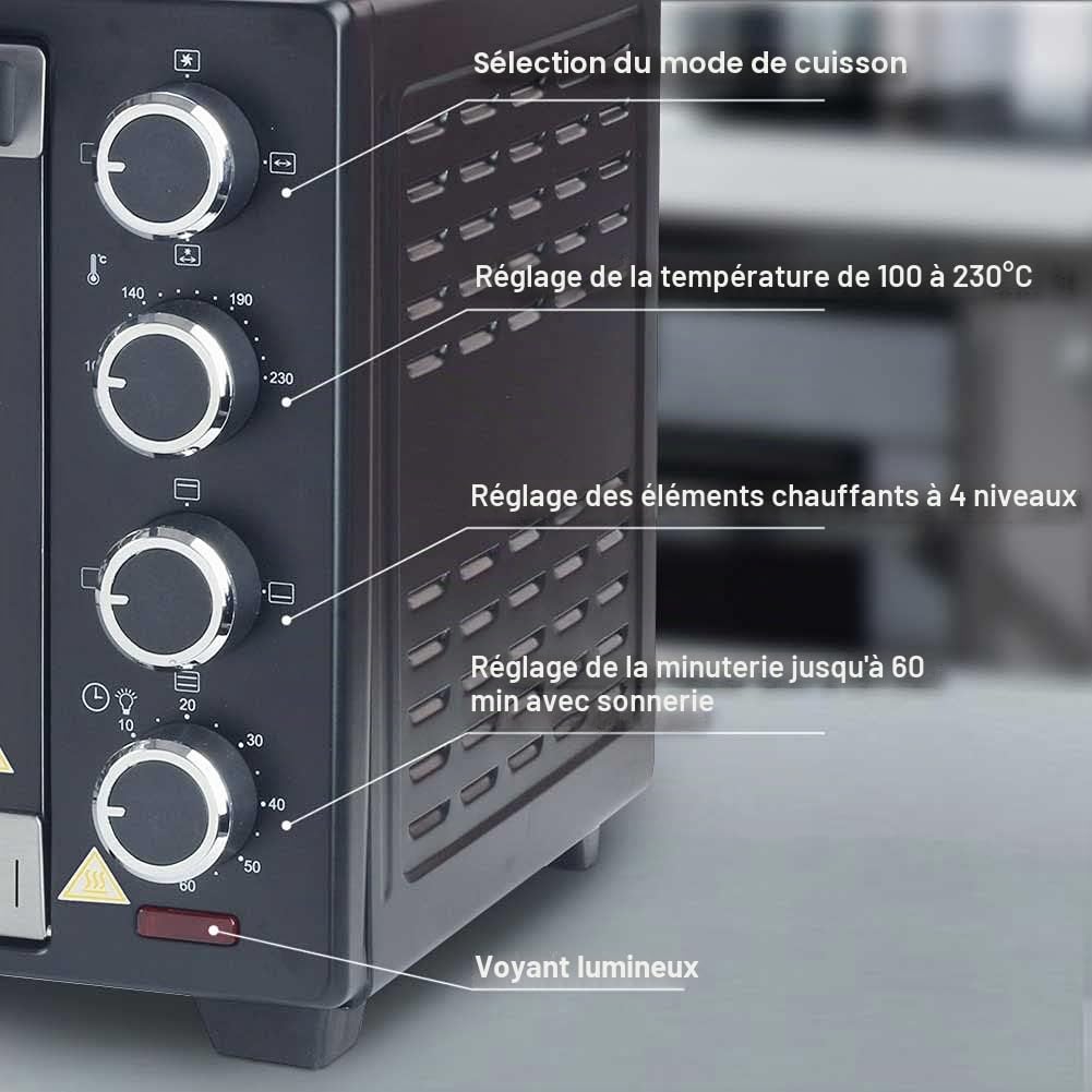 Bakaji Four électrique avec ventilation, capacité 48 litres, puissance 2000 W, température jusqu'à 230°, 4 fonctions avec lumière intérieure, fonction minuterie rotative