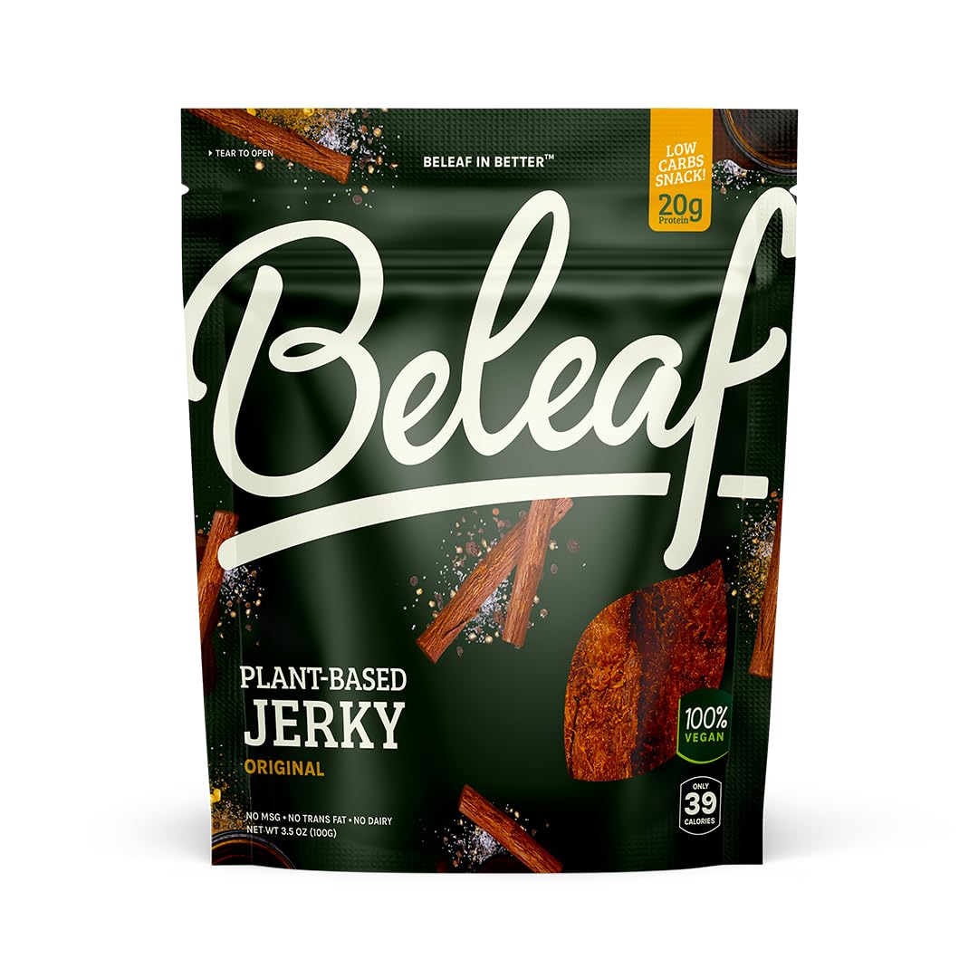 Beleaf Original Plant-Based Jerky: High-Protein Snack – Healthy and Flavorful Vegan Jerky for On-The-Go Energy – Tasty Meatless, Vegetarian Meat Alternative (1 Pack)