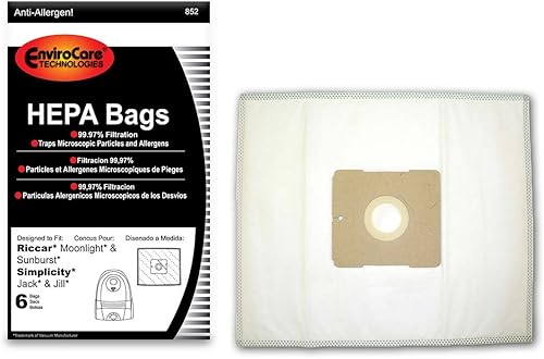 Miniatura 1 de EnviroCare Bolsas de polvo de repuesto para aspiradora con filtración HEPA hechas para adaptarse a Riccar Moonlight y Sunburst. Simplicity Jack and