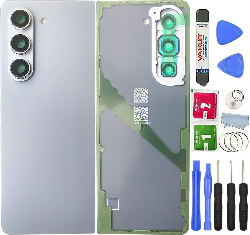 Z Fold 5 Back Glass Cover Waterproof Housing Door with Camera Glass Lens and Tape Parts Replacement for Samsung Galaxy Z Fold 5 All Models + Tool (Blue)