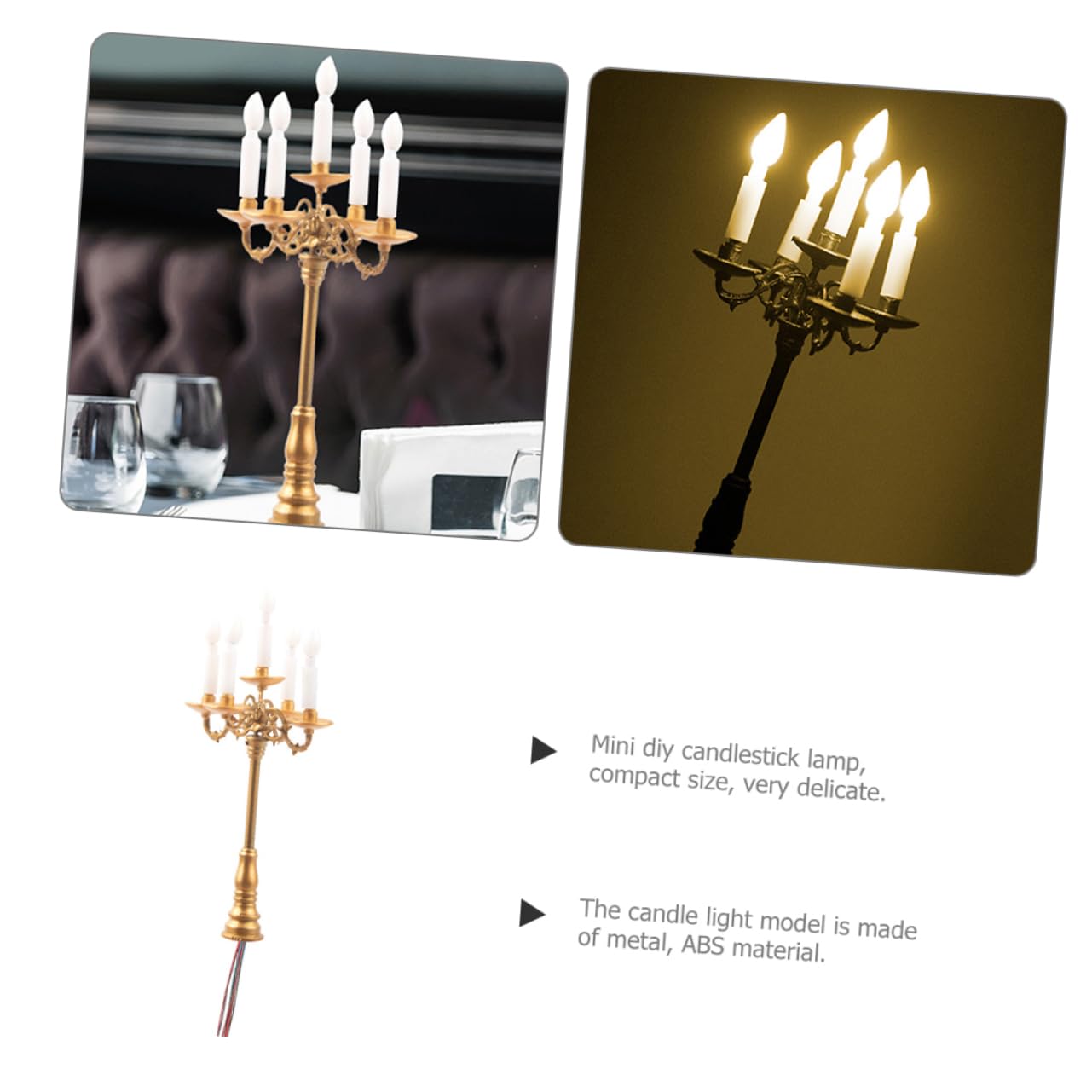 HEMOTON Miniature Candlestick Light DIY Decorative Lamp for Mini House Unique Micro Scene Layout Warm Glow for Tabletop Decor and Table Models Mini Candle