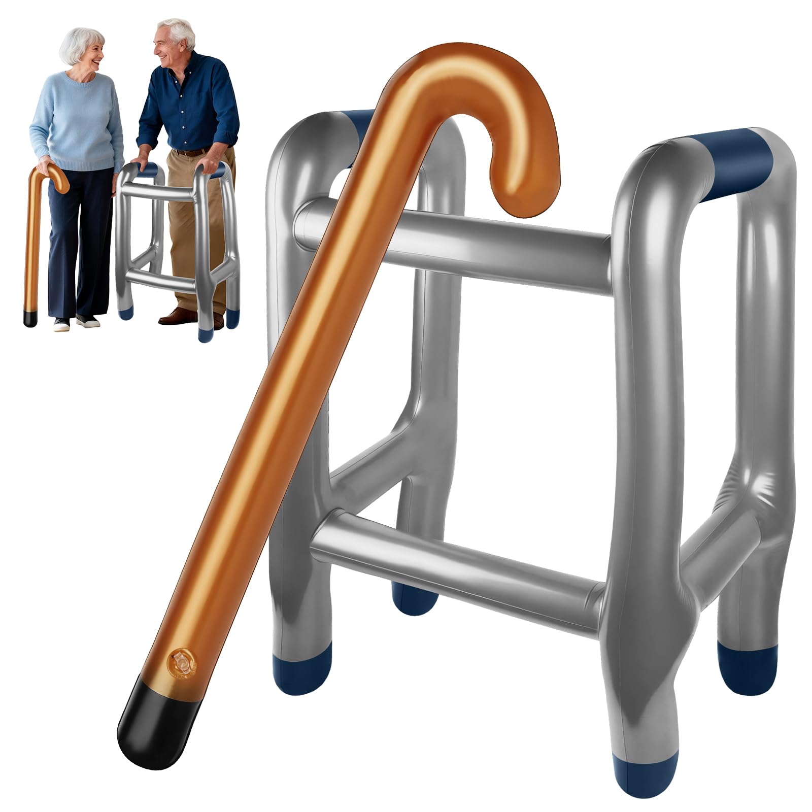 Inflatable Zimmer Frame and Inflatable Walking Stick, Blow Up Zimmer Frame, Inflatable Walking Frame, Blow Up Toy Novelty Dress Up Joke Old Man Dad Women Gran Halloween( 50 x 40 x 82 cm, Silver )