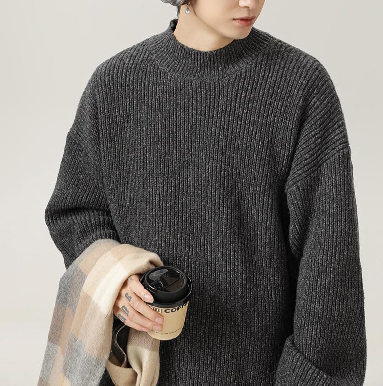 LAPRBY Mens Crewneck Y2k Vintage Sweater Casual Long Sleeve Knitted Pullover Tops Sweaters Winter Fall Outfit (Black,X-Large)2