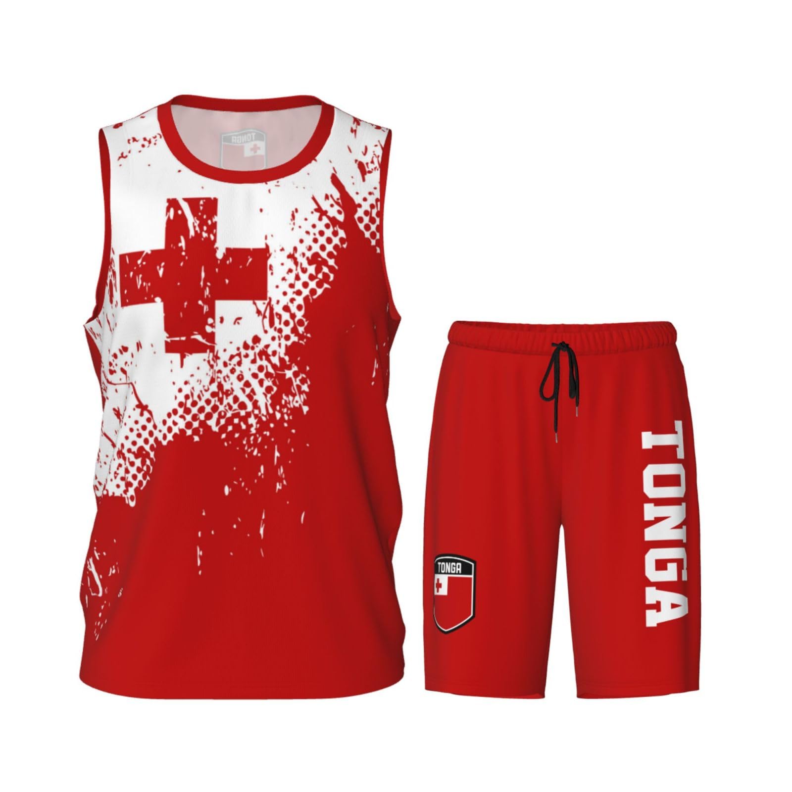 Tonga Flag Grain (1) Basketball Jersey Uniform Suit for Men Adults Training Athletic Set
