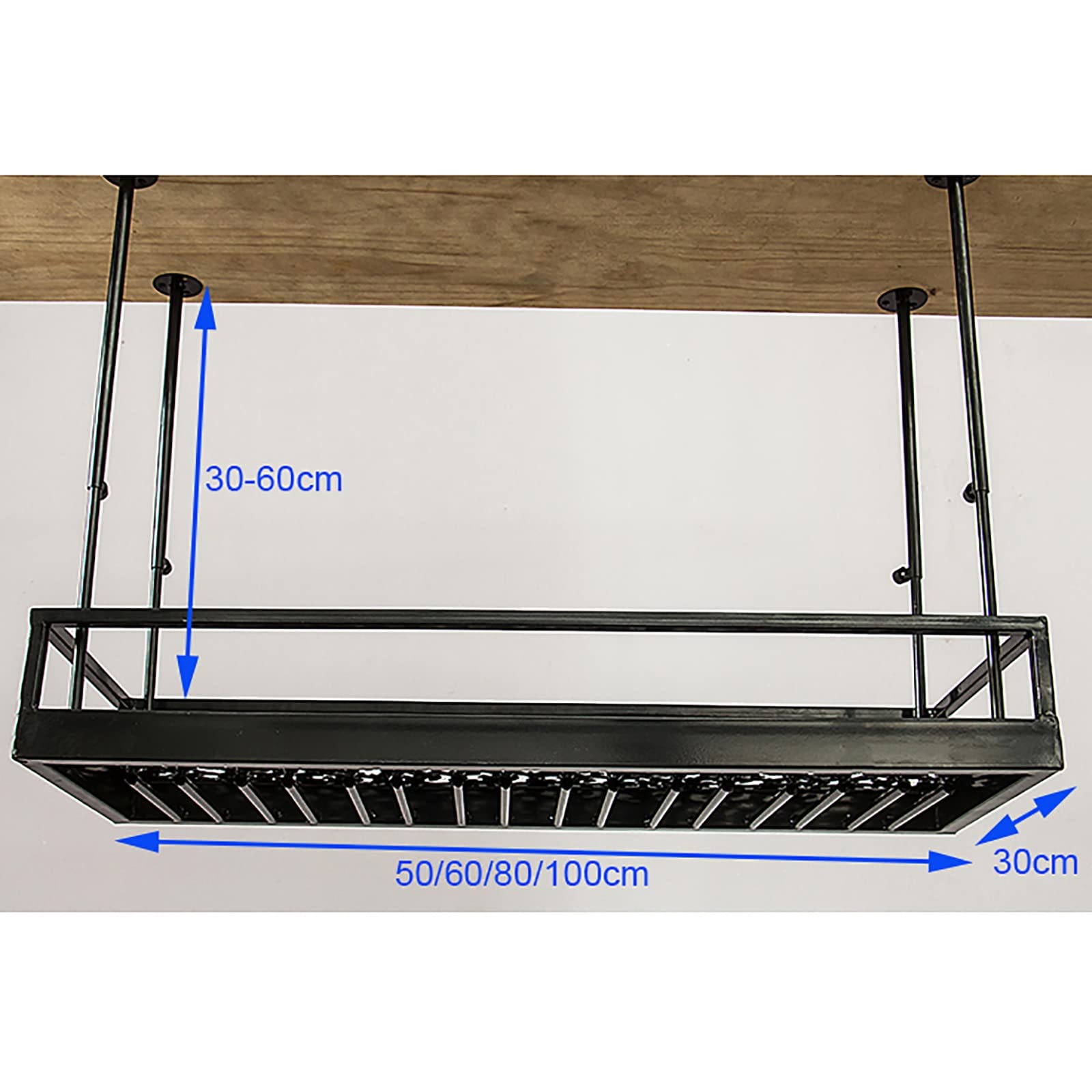 Industriële Vintage Plafond Wijnrek, Metalen Wijnrek, Hangende Glashouder, Hoogte Verstelbaar, Bar Wijnplank Displayrek Decoratierek (Maat: 80cm