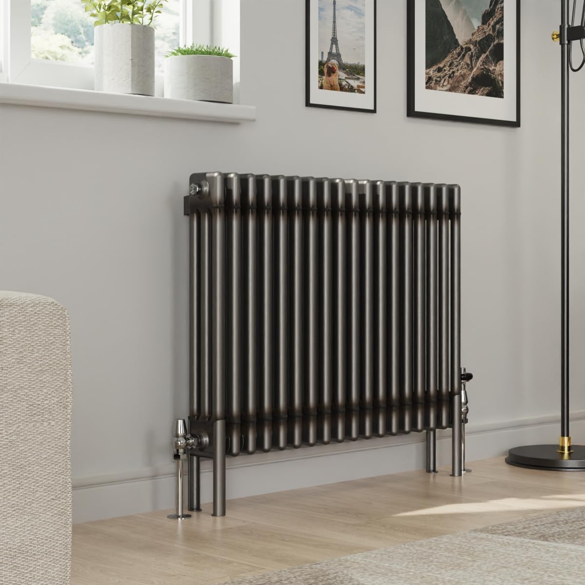 Warmehaus Raw Metal 600X832mm Traditional Horizontal Radiator Triple Column Cast Iron Style Panel Radiator Central Heating