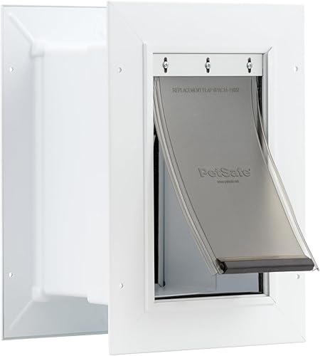 PetSafe Puerta de entrada de pared para mascotas, marco telescópico sin óxido, fácil de instalar para paredes interiores y exteriores, 4 34 pulgadas