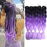 Kanekalon Ombre Braiding hair synthetic Crochet braids twist 24inch 5pcs/lot 100g Ombre two three tone Jumbo braid hair extensions Dreadlocks (black-purple-lavender)
