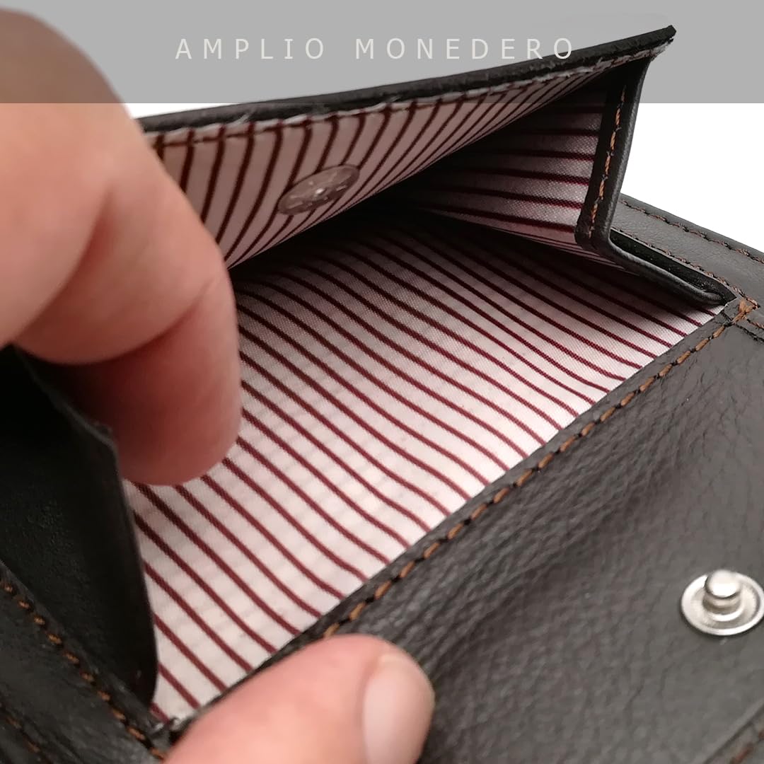 Mini Cartera Hombre Piel Monedero Exterior - Hecho a Mano - 10064 Marron